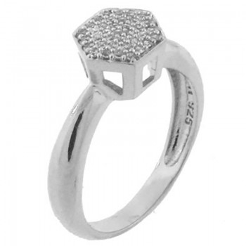 Anel chuveiro sextavado zirconia cristal, prata. 340591