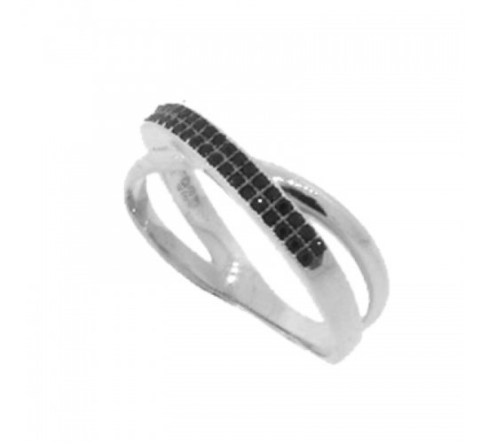 Anel liso sobreposto com zirconia negra, prata. 340604