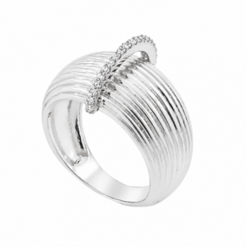 Anel abaulado liso com fio zirconia cristal no centro, prata. 340605