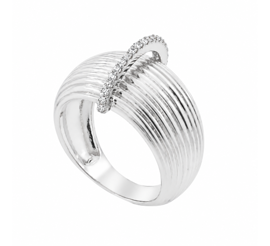 Anel abaulado liso com fio zirconia cristal no centro, prata. 340605