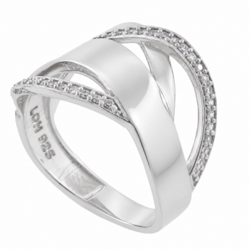 Anel entrelacado liso e zirconia cristal, prata. 340608