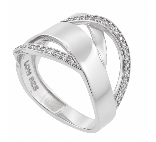 Anel entrelacado liso e zirconia cristal, prata. 340608