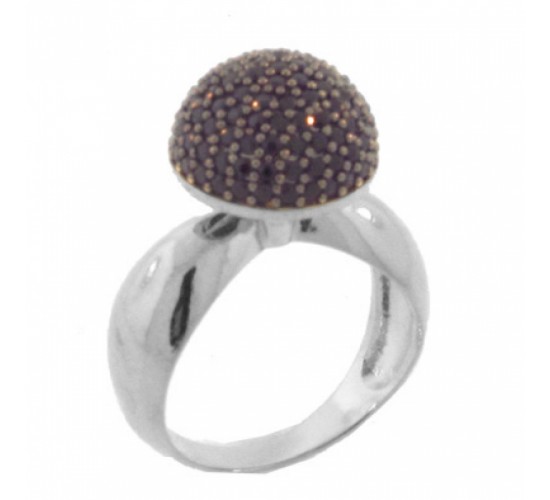 Anel meia esfera zirconia negra, prata. 340617