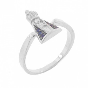 Anel Nossa Senhora Aparecida zirconia azul, Prata. 340634