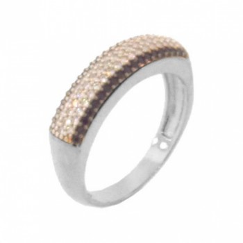 Anel pave media zirconia cristal no centro e zirconia negra nas laterais, prata. 340657