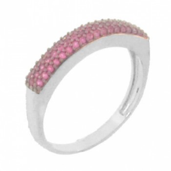 Anel pave reta media zirconia vermelha, prata. 340661