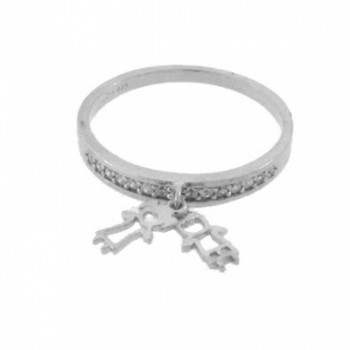 Anel aro zirconia cristal com casal pendurado, Prata. 340679