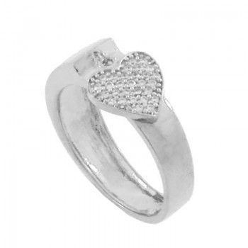 Anel aro liso com coracao zirconia cristal pendurado, prata. 340681