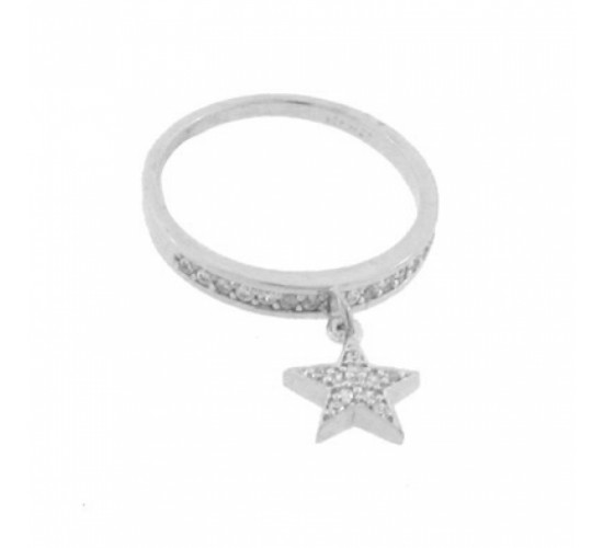 Anel aro zirconia cristal e estrela zirconia cristal pendurada, prata. 340702