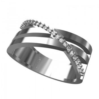 Anel em x com 2 aros lisos e 1 aro zirconia cristal, prata. 340710