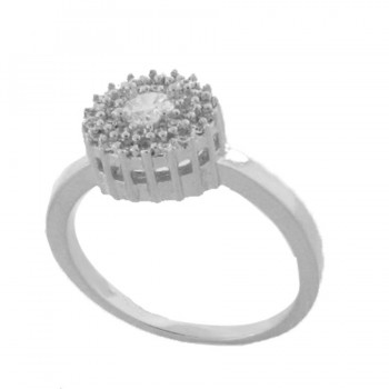 Anel chuveiro redondo pedra maior cristal com zirconia cristal em volta, prata. 340714