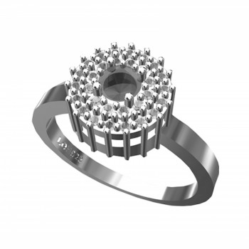 Anel chuveiro redondo zirconia cristal e zirconia negra, prata. 340715