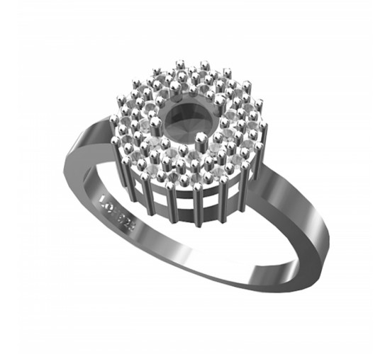 Anel chuveiro redondo zirconia cristal e zirconia negra, prata. 340715