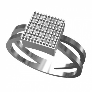Anel chuveiro quadrado pequeno zirconia cristal, vazado nas laterais, prata. 340723