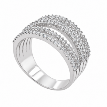 Anel 5 fios zirconia cristal, prata. 340755