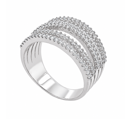 Anel 5 fios zirconia cristal, prata. 340755