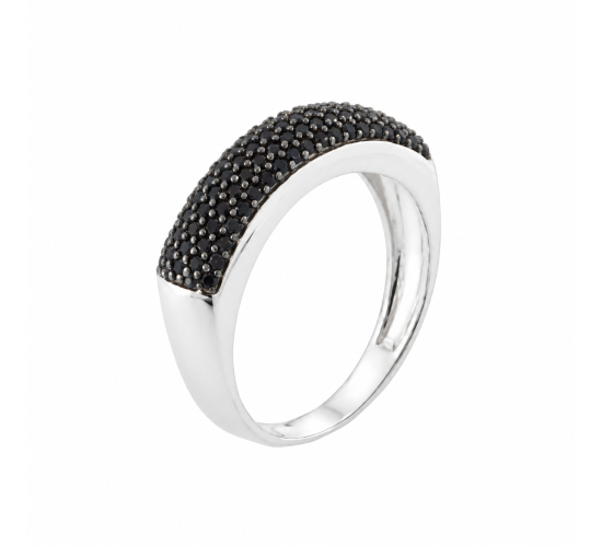Anel pave media zirconia negra, prata. 340784