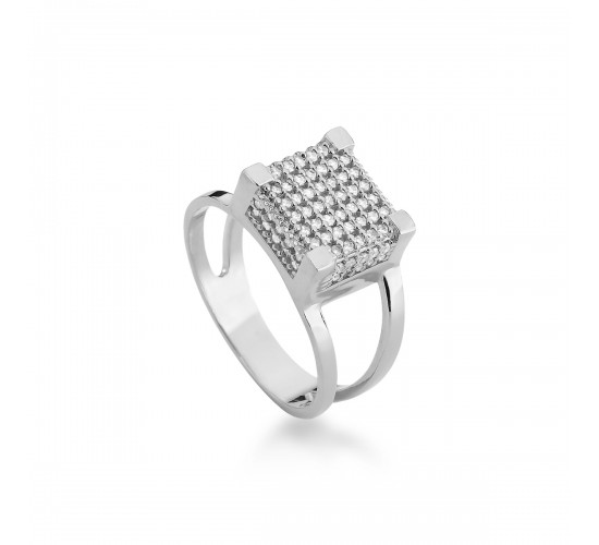 Anel quadrado zirconia cristal, prata. 340792