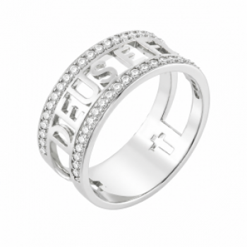 Anel Deus e Fiel com zirconia nas laterais, Prata.  340794