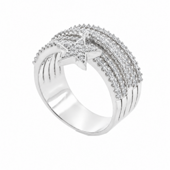 Anel 5 fios zirconia cristal com estrela zirconia cristal pendurada, prata. 340796