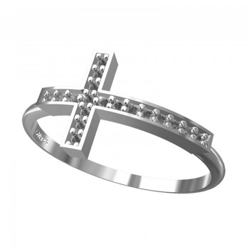 Anel cruz de lado fina zirconia cristal, prata. 340799