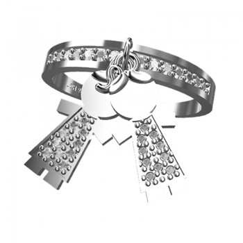 Anel aro zirconia cristal com 2 meninas penduradas zirconia cristal, Prata. 340822