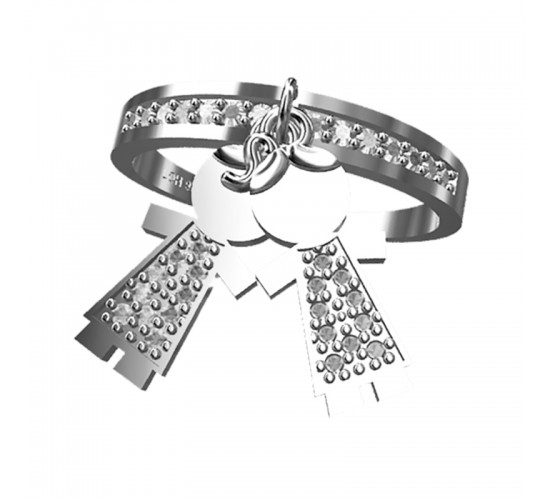 Anel aro zirconia cristal com 2 meninas penduradas zirconia cristal, Prata. 340822