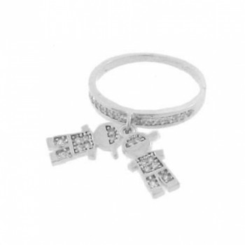 Anel aro zirconia cristal com 2 meninos pendurado zirconia cristal, Prata. 340826