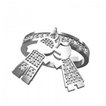 Anel aro zirconia cristal com casal pendurado zirconia cristal, Prata. 340827