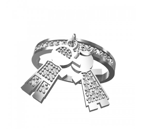Anel aro zirconia cristal com casal pendurado zirconia cristal, Prata. 340827