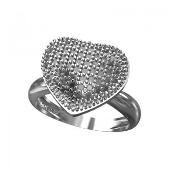 Anel coracao abaulado zirconia cristal, prata. 340837