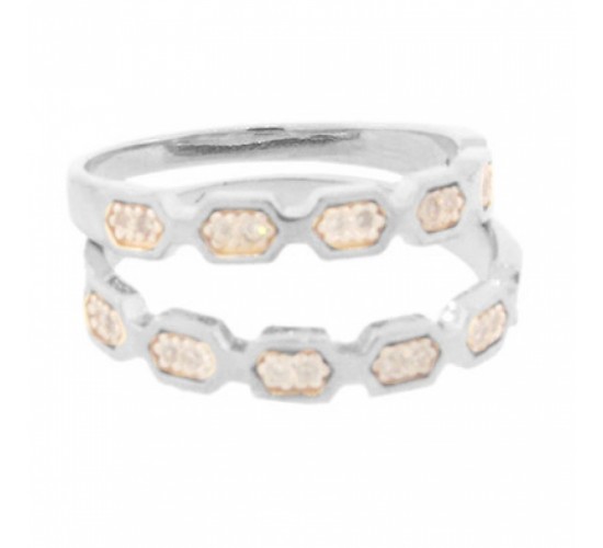 Anel aparador hexagono zirconia cristal, prata. 340841