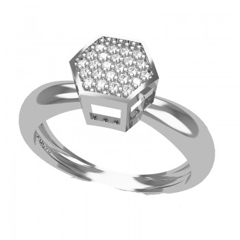 Anel chuveiro sextavado zirconia cristal, prata. 340845