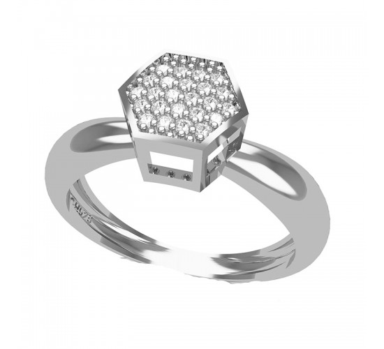 Anel chuveiro sextavado zirconia cristal, prata. 340845