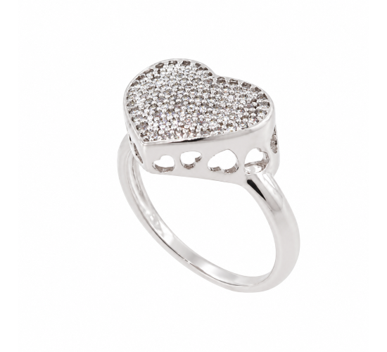 Anel coracao zirconia cristal. prata. 340872