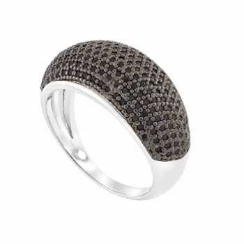Anel pave grande zirconia negra, prata. 340880
