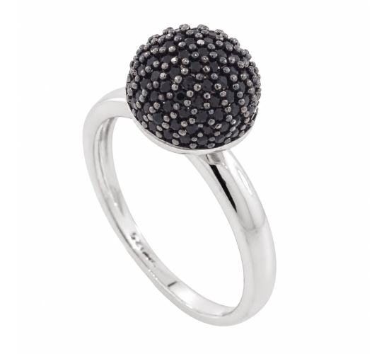 Anel meia esfera menor zirconia negra, prata. 340900