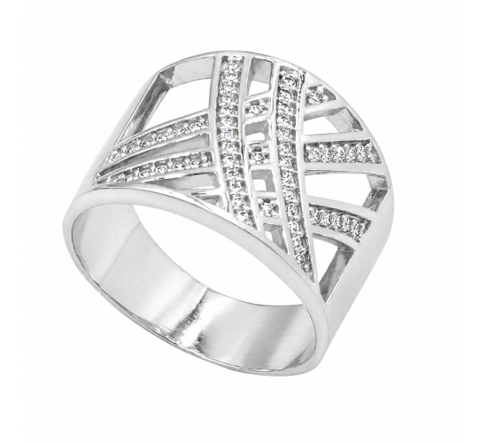 Anel com tiras cruzadas, zirconia branca, prata. 3409460