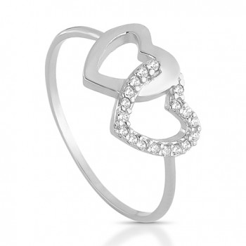 Anel fino com um coracao liso e um coracao zirconia cristal, prata. 340975