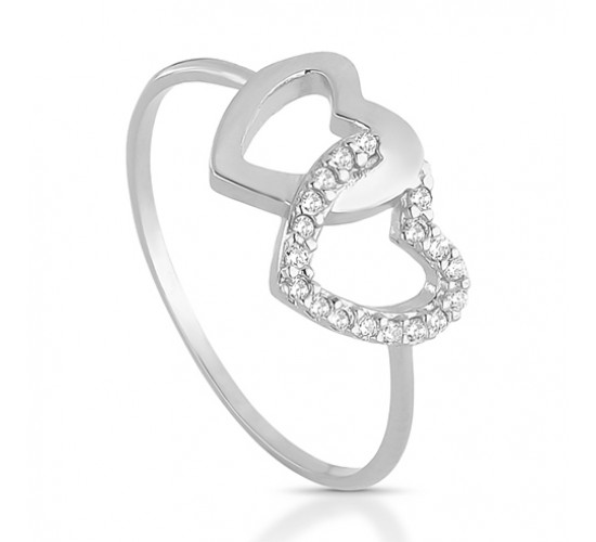 Anel fino com um coracao liso e um coracao zirconia cristal, prata. 340975