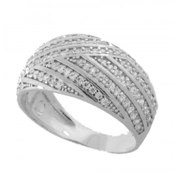 Anel abaulado diagonal zirconia cristal, prata. 341010