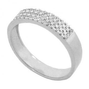 Anel meia alianca 3 fileiras zirconia cristal, liso nas laterais, prata. 341016