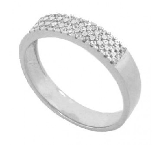Anel meia alianca 3 fileiras zirconia cristal, liso nas laterais, prata. 341016