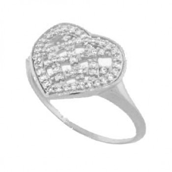 Anel de coracao rendado zirconia cristal, prata. 341026