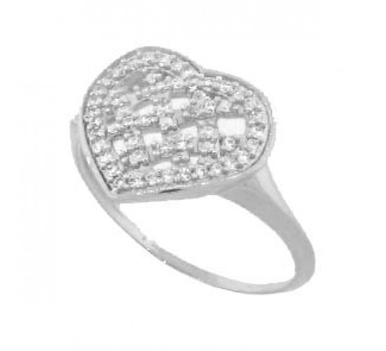 Anel de coracao rendado zirconia cristal, prata. 341026