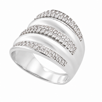 Anel intercalado gomos liso e zirconia cristal, prata. 341032