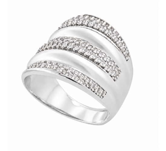 Anel intercalado gomos liso e zirconia cristal, prata. 341032