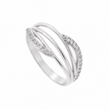 Anel movimento liso com 2 filetes zirconia cristal nas laterais, prata. 341068 Anel movimento liso com 2 filetes zirconia cristal nas laterais, prata. 341068