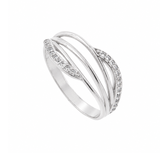 Anel movimento liso com 2 filetes zirconia cristal nas laterais, prata. 341068