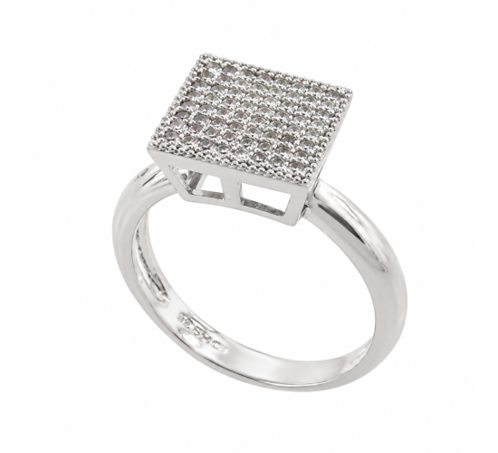 Anel chuveiro quadrado maior zirconia cristal, prata. 341069